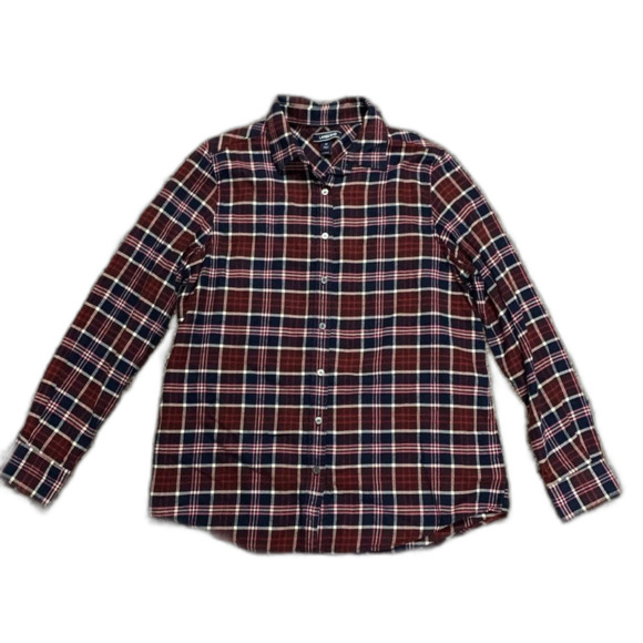 Lands’ End Wine Navy Pink Classic Cotton Flannel Button Front Shirt Size 12 - Picture 1 of 10
